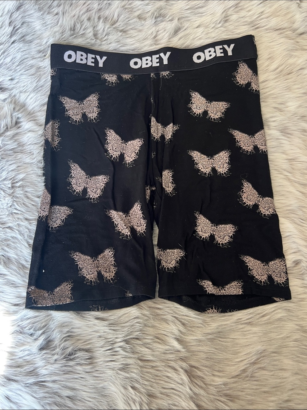 Obey Black Boxer Shorts with Beige Butterfly Print